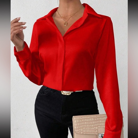 Luxe red casual long sleeve shirt